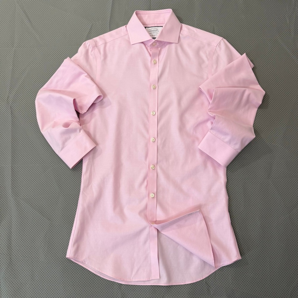 Charles Tyrwhitt Dress Shirt Mens 14.5/33 Pink Super Slim Fit Non-Iron Office